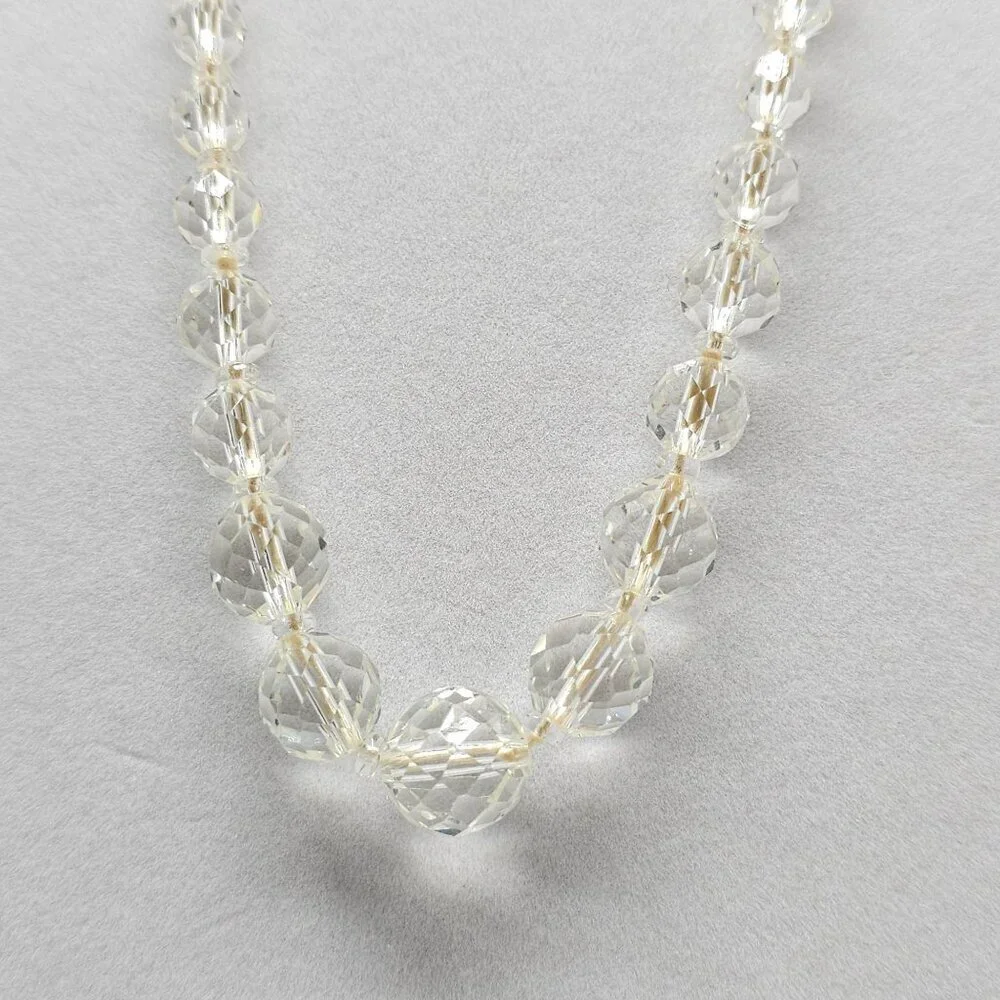 Vintage Faceted Clear Crystal Bead Necklace With Clasp 20 in READ ME